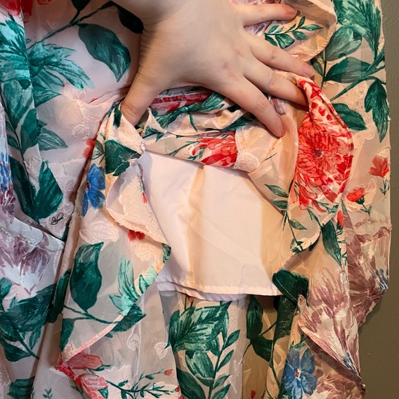 NWOT Kenzie Sz 0 Women’s Pink Floral Ruffle Midi Short Sleeve Dress Ret $149! - Picture 9 of 16